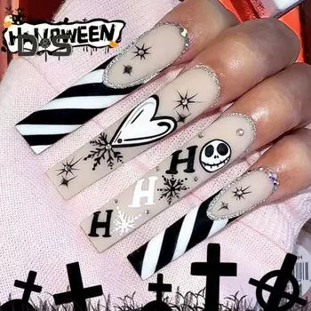 24 шт. накладные ногти с призрачными отпечатками, пластиковые наклейки на накладные ногти для женщин и девочек, маникюр своими руками, модные аксессуары 1 Set