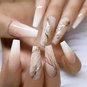 24 шт., накладные ногти телесного розового цвета, длинные накладные ногти, акриловые градиентные накладные ногти, мраморные, с полным покрытием, накладные ногти для женщин и девочек Imported ABS