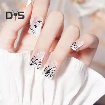 24 шт. накладные ногти в виде уток с принтом бабочек, наклеиваемые на накладные ногти для женщин и девочек, набор для маникюра своими руками для салона красоты и дома 1 Set
