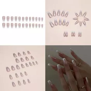 24 шт. накладных ногтей «Балерина» для французского маникюра, полное покрытие, самодельные декоративные накладные ногти, простой и быстрый дизайн ногтей для женщин 1