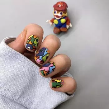 24 шт. накладных ногтей Press On Nails разноцветной матовой текстуры, короткие квадратные губы, французский маникюр, модные, носимые готовые ногти со съемными накладками