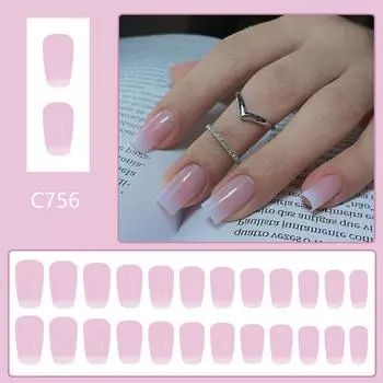 24 шт. накладных ногтей розового и белого цвета с полным покрытием, искусственные ногти средней длины и квадратной формы для женщин и девочек