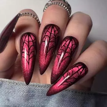 24 шт. накладных ногтей Wear Nail, красный кошачий глаз, дизайн ногтей на Хэллоуин, европейские и американские заостренные ногти