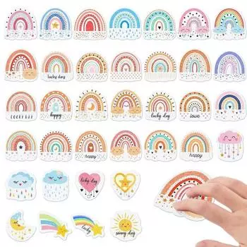 24 шт., наклейки для снижения стресса, полосатая текстура, радужная форма, клейкие успокаивающие сенсорные наклейки для снятия стресса разноцветный