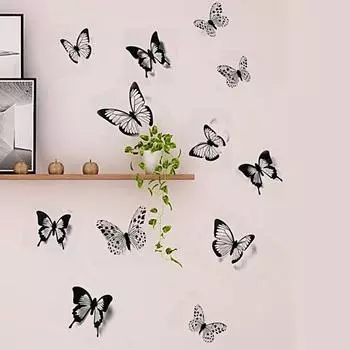 24 шт. наклейки на стену самоклеящиеся DIY художественный декор съемные 3D бабочки черные наклейки на стену черный белый