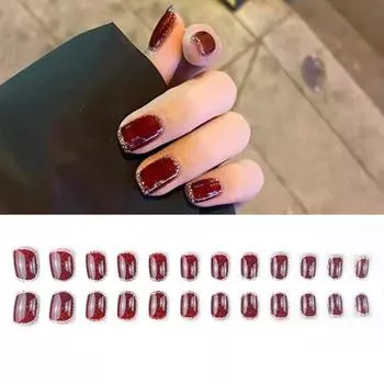 24 шт. нашивка для дизайна ногтей, съемная гладкая поверхность, тонкая работа, премиум-винно-красный, серебряный цвет, края, накладные наклейки для дизайна ногтей, кусочки для вечеринки 24pcs