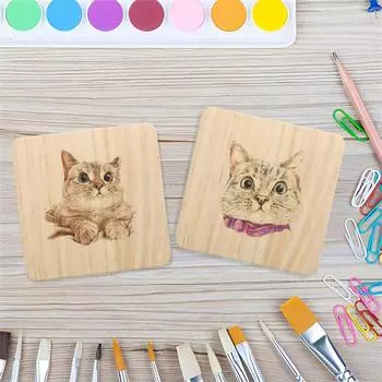 24 шт. необработанных деревянных подставок, квадратные пустые деревянные подставки с нескользящими точками, наклейка для самостоятельной покраски, гравировки по дереву