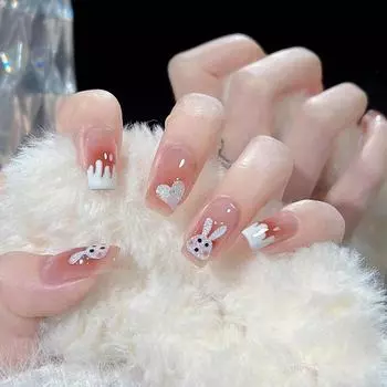 24 шт. Нежные милые милые Ins Wind Glitter Pink Blush Nail Art Новогодняя пленка для дизайна ногтей с кроликом Поддельная пленка для дизайна ногтей