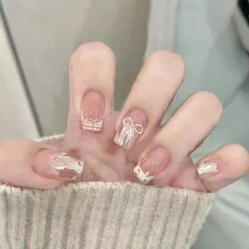 24 шт. Новые молочные huhu леопардовый принт бант кружево постепенное изменение серый сладкий милый 24 шт. носимые ногти