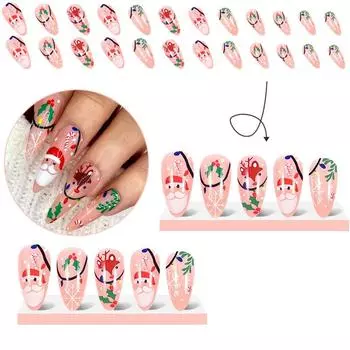 24 шт. новых носимых рождественских элементов дизайна накладных ногтей миндалевидной формы средней длины