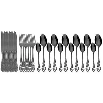 24 шт., нож, вилка, ложка для льда, набор столовой посуды, красочный набор столовых приборов из нержавеющей стали, винтажная полая посуда, столовое серебро для свадебной вечеринки серебряный