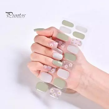 24 шт., однотонные наклейки для ногтей с геометрическим клетчатым цветочным узором, устойчивые к УФ-излучению гелевые накладки для ногтей, безопасные DIY Art, патчи для ногтей B