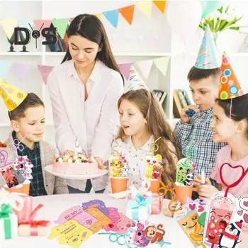 24 шт. открыток ко Дню святого Валентина для детей, тематические открытки с животными и многоразовыми трубочками, мультяшные валентинки для обмена призами в классе Sets