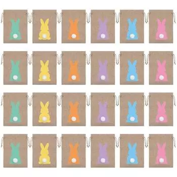 24 шт. пасхальный кролик подарочные пакеты шнурок тканевые упаковочные мешочки для конфет печенье конфеты печенье украшения для вечеринки