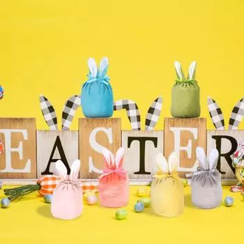 24 шт., подарочный мешочек с кроликом, качественная упаковка, милый внешний вид, милый бархатный мешок с кроличьими ушками, сумка для конфет, товары для вечеринок 1 Set