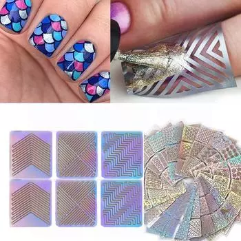 24 шт. полая лазерная наклейка для ногтей, гель-лак для ногтей, трансферная фольга, сердце, звезда, 3D шаблон для ногтей, штамп 24 pieces