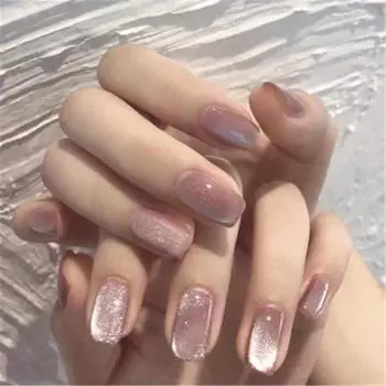 24 шт. Полное покрытие накладные ногти искусственные поддельные ногти кошачий глаз блеск шампанского ногтей советы DIY Декор 24PCS шампанского