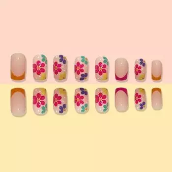 24 шт. пресс-цветы ногти сладкие с клеем на весну красочные квадратные короткие ногти полное наращивание