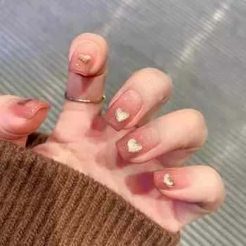 24 шт. Простой и постепенный переход цвета маникюра Белый Вспышка Золотой Порошок Любовь Ногти Часть Носить Ногти Практика Специальные Накладные Ногти