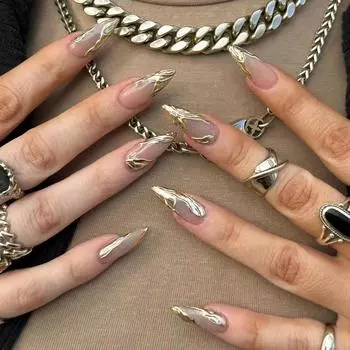 24 шт. Простые французские 3D золотые ногти для коротких миндалевидных ногтей, съемные накладные ногти