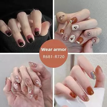 24 шт. Простые и милые маленькие ароматные осенние и зимние модели, накладные ногти Parity, горячие планшеты для нейл-арта, накладные ногти цвета карамельного янтаря