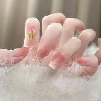 24 шт. Простые и милые постепенно меняющиеся цветы тюльпана, короткие весенние накладные ногти, новые съемные накладные ногти