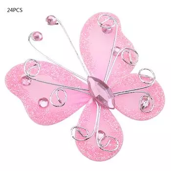 24 шт. прозрачная сетка проволочная блестящая бабочка свадебная вечеринка одежда украшения DIY принадлежности розовый розовый
