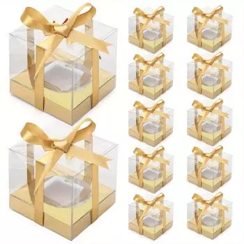 24 шт. прозрачный пластиковый контейнер для кексов, одинарный контейнер для кексов, стоячая коробка для кексов и пирожных 24pcs золотой