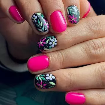 24 шт. ярких накладных ногтей с цветочным и листовым дизайном — короткие квадратные, полное покрытие, глянцевая отделка в смешанных цветах с красным и черным women and girls