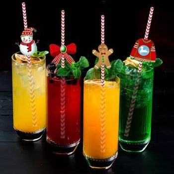 24 шт., Рождественская соломенная шляпа Снеговика, Лось, Санта-Клауса, праздничное украшение, пищевой пластик, одноразовые соломинки для питья, товары для вечеринок A