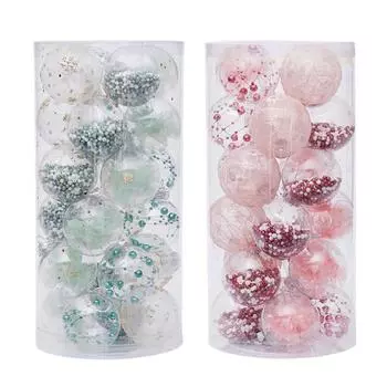 24 шт., рождественские безделушки, рождественские украшения, раскрашенный прозрачный шар, набор рождественских шаров, подвеска на елку, праздничные украшения розовый