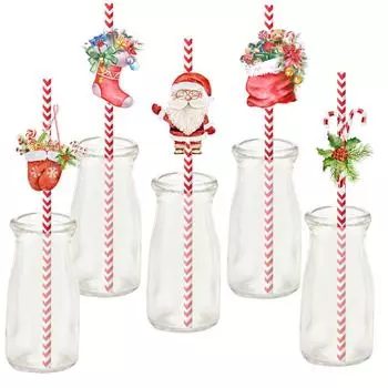 24 шт. Рождественские бумажные трубочки с мультяшным снеговиком, рождественской елкой, Санта-Клаусом, веселые рождественские трубочки для напитков, декор Navidad, Новый год 2025