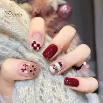 24 шт., рождественские милые короткие маникюрные стильные съемные тонкие накладные ногти, тонкие легкие накладные ногти A