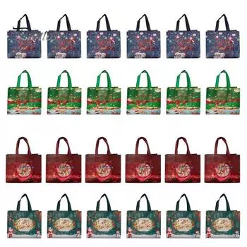 24 шт., рождественские подарочные пакеты, большие многоразовые сумки с рисунком Санта-Клауса, снеговика, праздничные сумки-тоут для вечеринки 24PCS