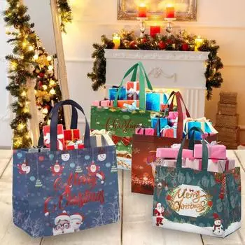 24 шт., рождественские подарочные пакеты, большие многоразовые сумки с рисунком Санта-Клауса, снеговика, праздничные сумки-тоут для вечеринки 24PCS