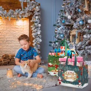 24 шт., рождественские подарочные пакеты, большие многоразовые сумки с рисунком Санта-Клауса, снеговика, праздничные сумки-тоут для вечеринки 24PCS