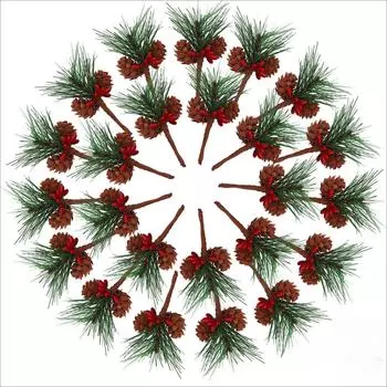 24 шт. рождественских искусственных сосновых иголок/украшений для упаковки подарков на рождественскую вечеринку, декора венков, украшений для елок, свадебных принадлежностей красный