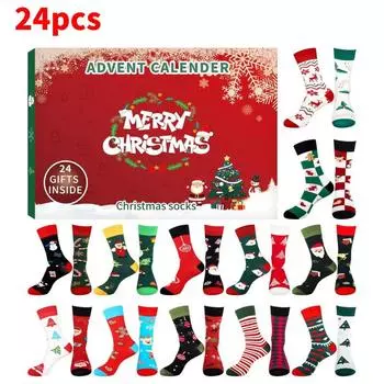 24 шт. Рождественский адвент-календарь-сюрпризный бокс, игрушка, набор носков с рисунком, Рождество