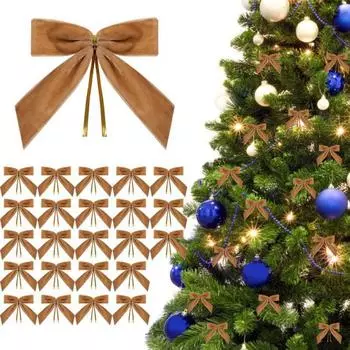 24 шт. Рождественский бархатный бант для украшения рождественской елки, праздничный бант
