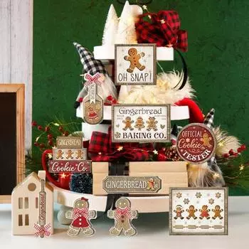 24 шт. Рождественский многоярусный поднос с украшениями из дерева, многоразовый пряничный человечек, декор в деревенском стиле