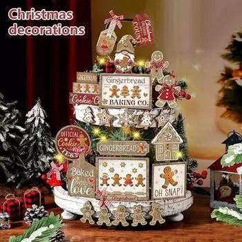 24 шт. Рождественский многоярусный поднос с украшениями из дерева, многоразовый пряничный человечек, декор в деревенском стиле