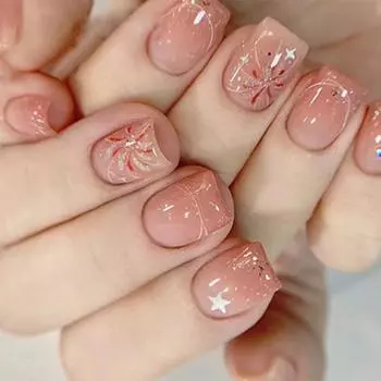 24 шт. румяна нежные и сладкие фейерверки звездочки для дизайна ногтей Премиум Ветер отбеливающие короткие накладные ногти Wear Nail