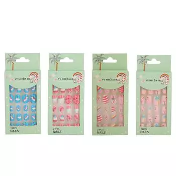 24 шт. съемные детские накладные ногти с мультяшным рисунком, полное покрытие, искусственные накладные ногти #02