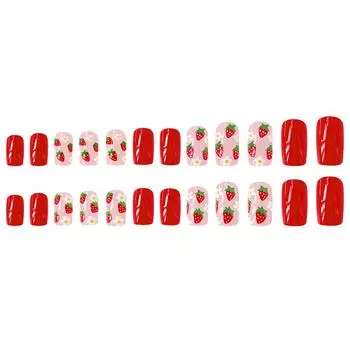 24 шт. съемные накладные ногти клубника цветок полное покрытие накладные ногти короткие накладные ногти для женщин