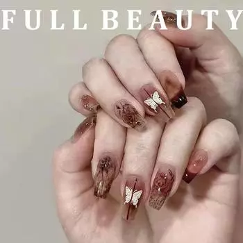 24 шт. съемные накладные ногти в стиле балерины, носимые накладные ногти, полное покрытие, длинные кончики ногтей, маникюрный инструмент, пресс на ногтях