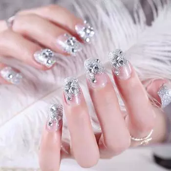 24 шт. серебряные искусственные ногти акриловый УФ-клей французские накладные ногти