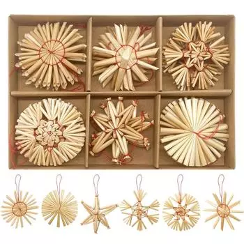 24 шт. Соломенные елочные украшения 6 стилей 6 см Соломенная звезда елочное подвесное украшение