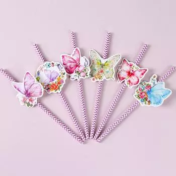 24 шт. соломинки для украшения вечеринки в стиле бабочек, разноцветные соломинки для открыток с бабочками для детей, счастливых девочек, бабочки, декор для дня рождения