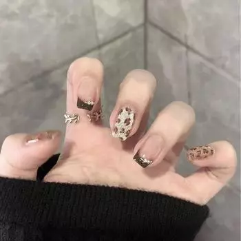 24 шт. Средней и длинной европейской квадратной формы Merad кошачий глаз леопардовый принт французский жемчуг бриллиант осенне-зимний темперамент накладные ногти бриллиант