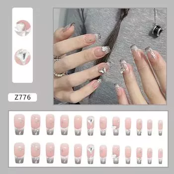 24 шт. средних и длинных балетных ногтей Soot Gradual Change French Stars Giant Flash Love Diamond Wear Nail Piece Nails